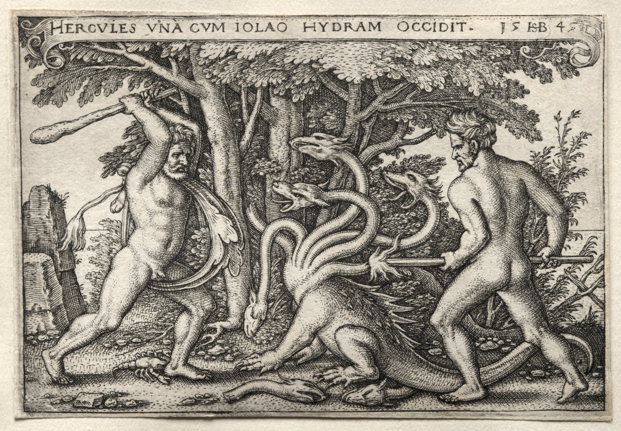 Die Arbeiten des Herkules: Herkules tötet die lernäische Hydra von Hans Sebald Beham