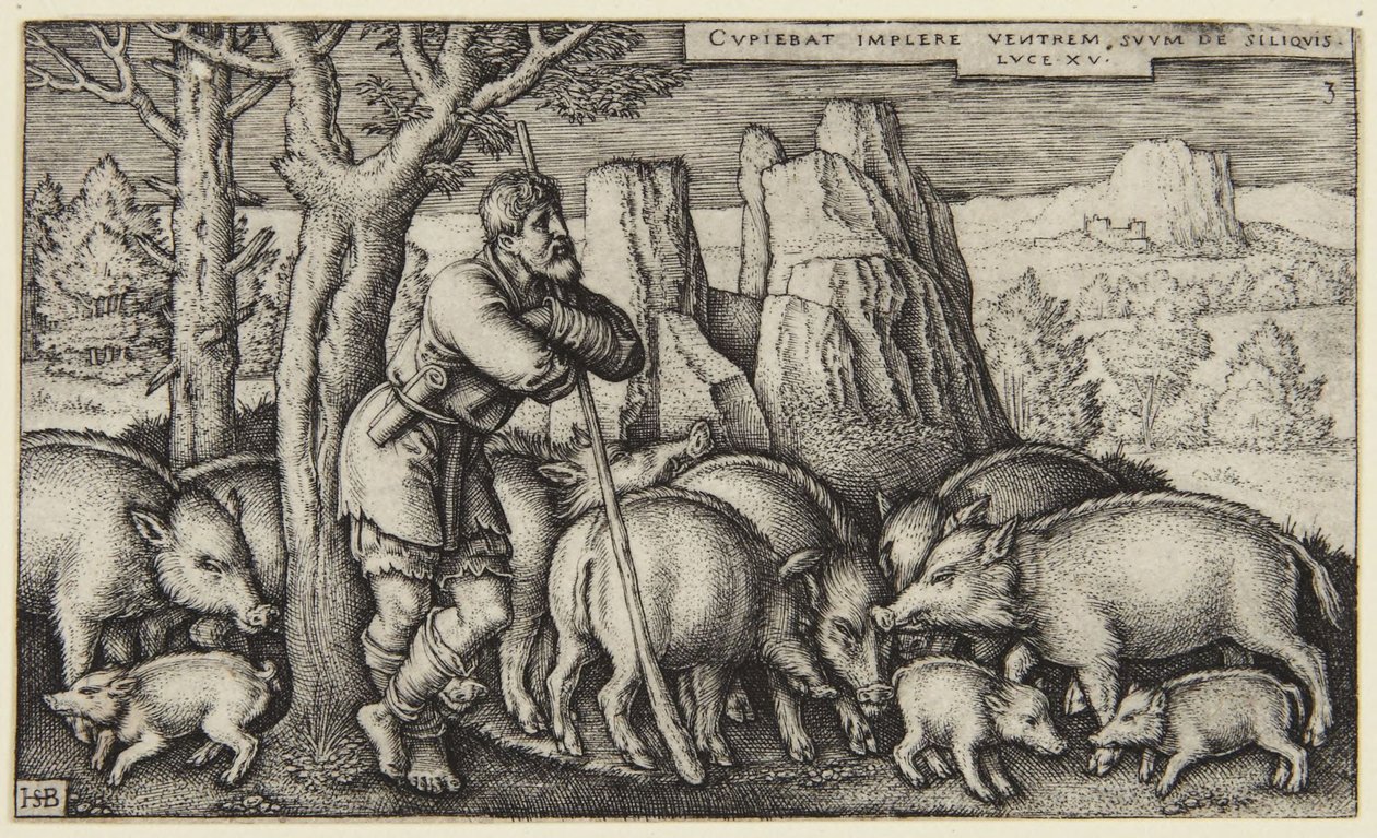 Der verlorene Sohn III: Sohn unter den Schweinen von Hans Sebald Beham