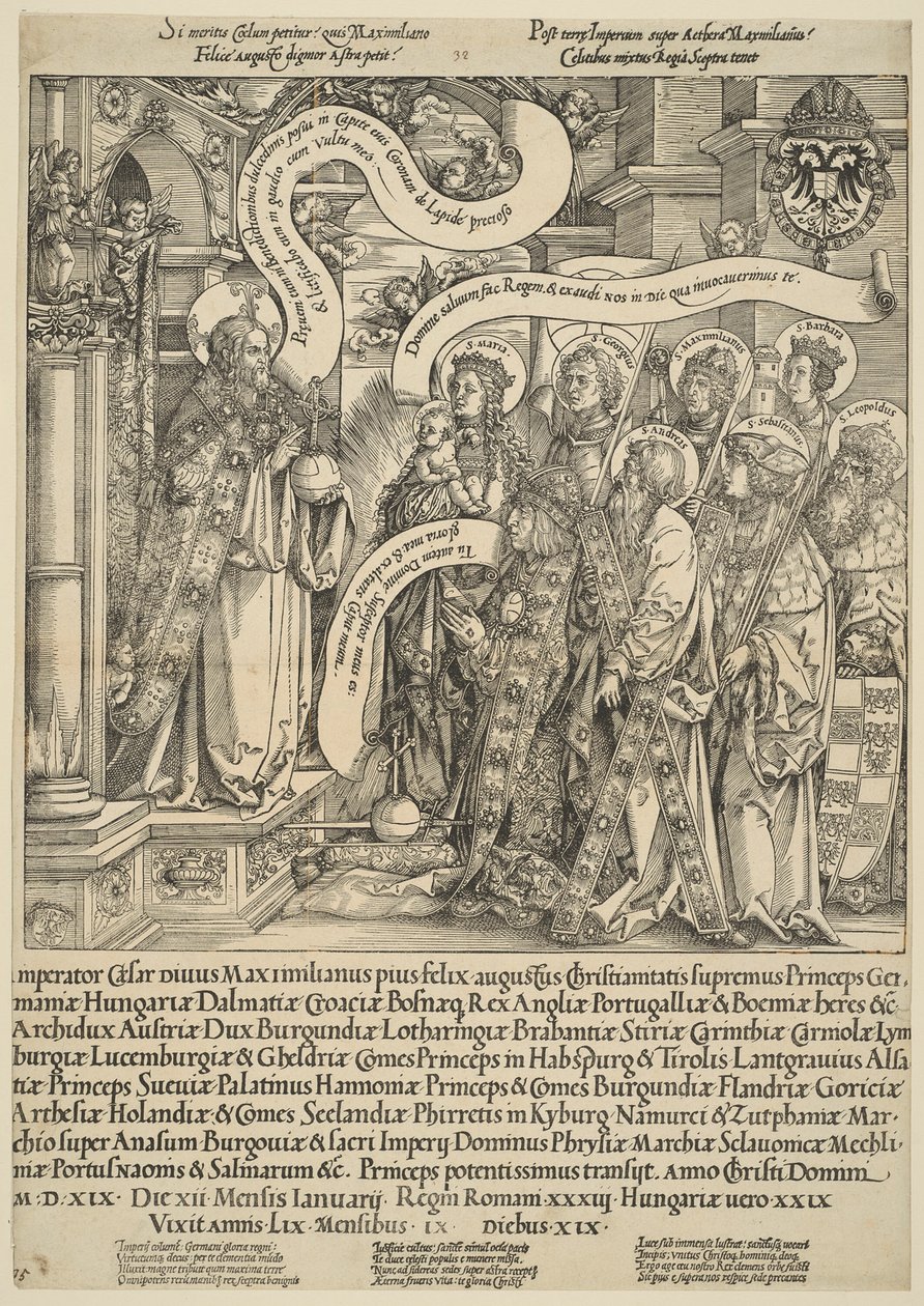 Der Kaiser Maximilian wird von seinen Schutzheiligen Christus vorgestellt von Hans Springinklee