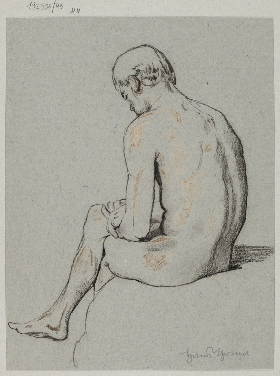 Akt eines sitzenden Mannes mit übereinandergeschlagenen Beinen von Hans Thoma