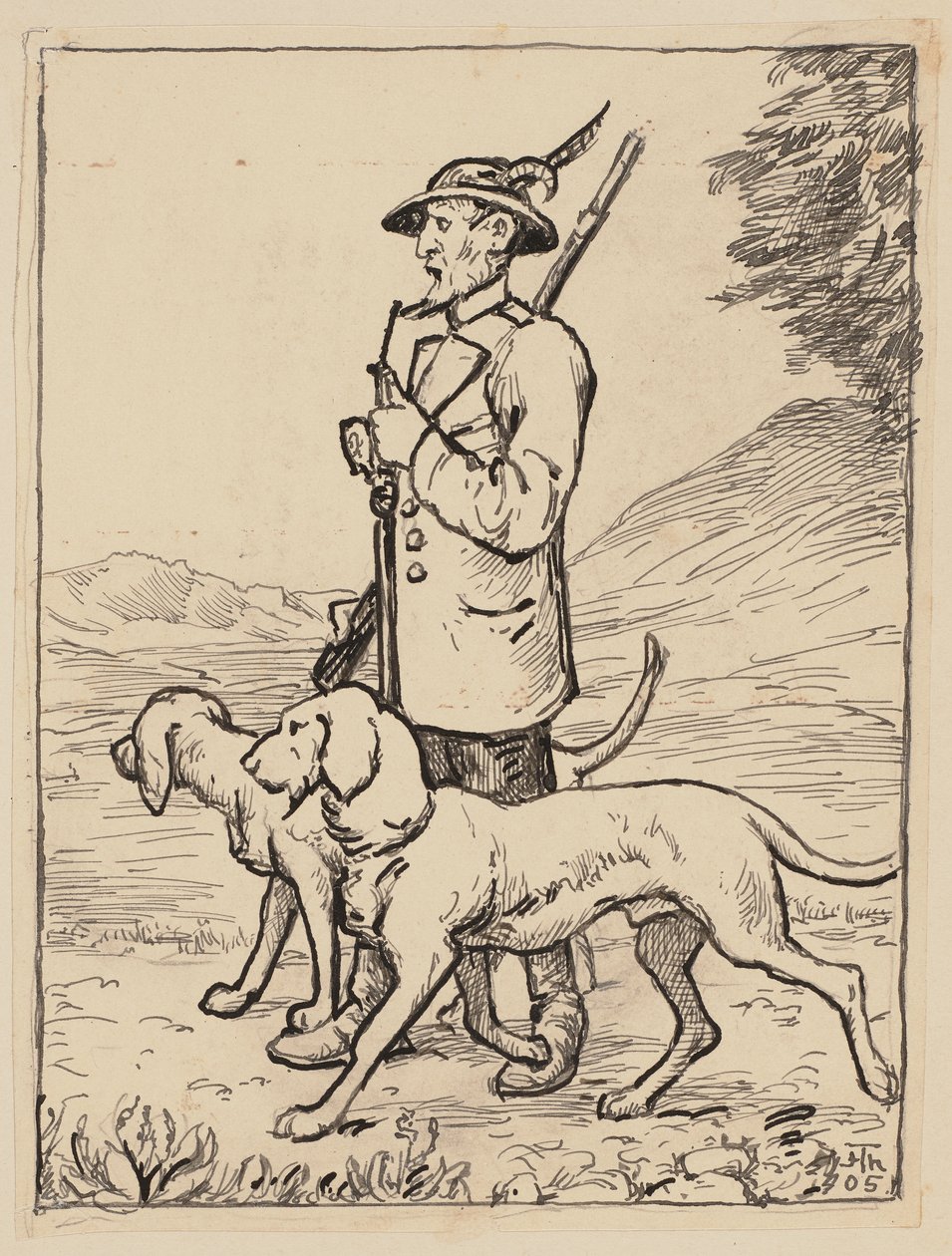 Zeichnung für das Lesebuch: Jäger von Hans Thoma