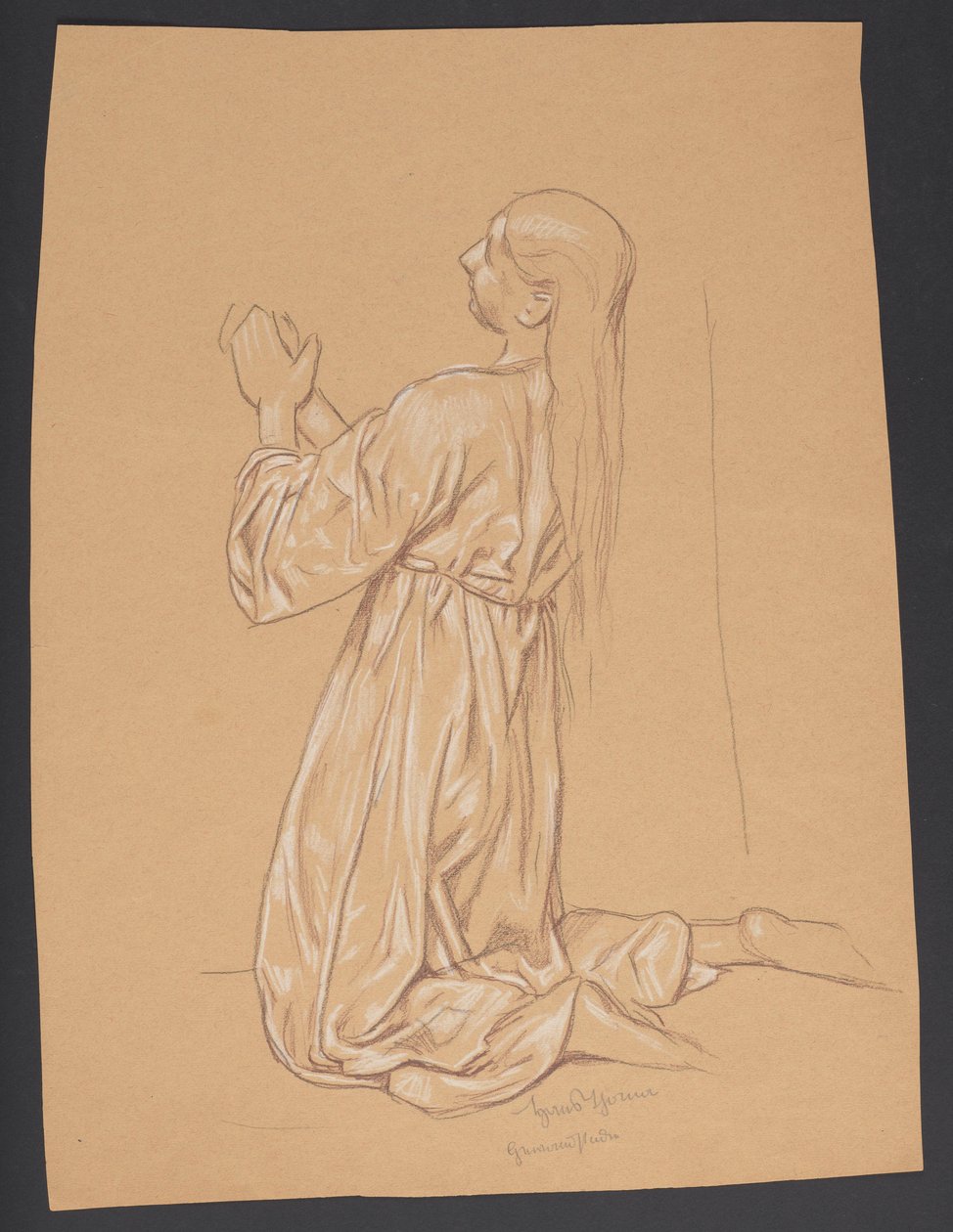 Kniende Maria Magdalena, verso: Konturwiederholung derselben Komposition von Hans Thoma
