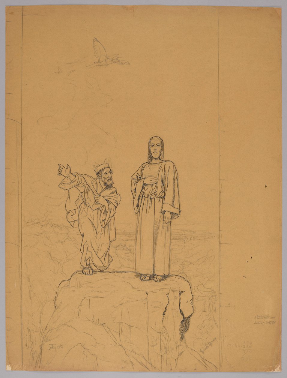Die Versuchung Christi, verso: Christus gekreuzigt von Hans Thoma