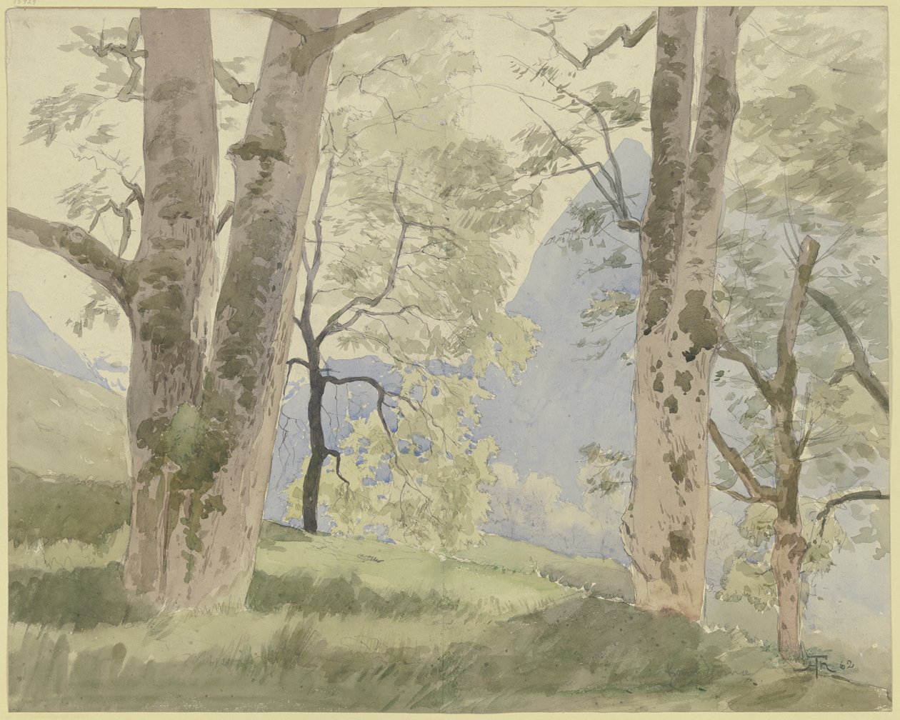 Schwarzwaldlandschaft: Blick vom Waldesrand auf die Berge von Hans Thoma