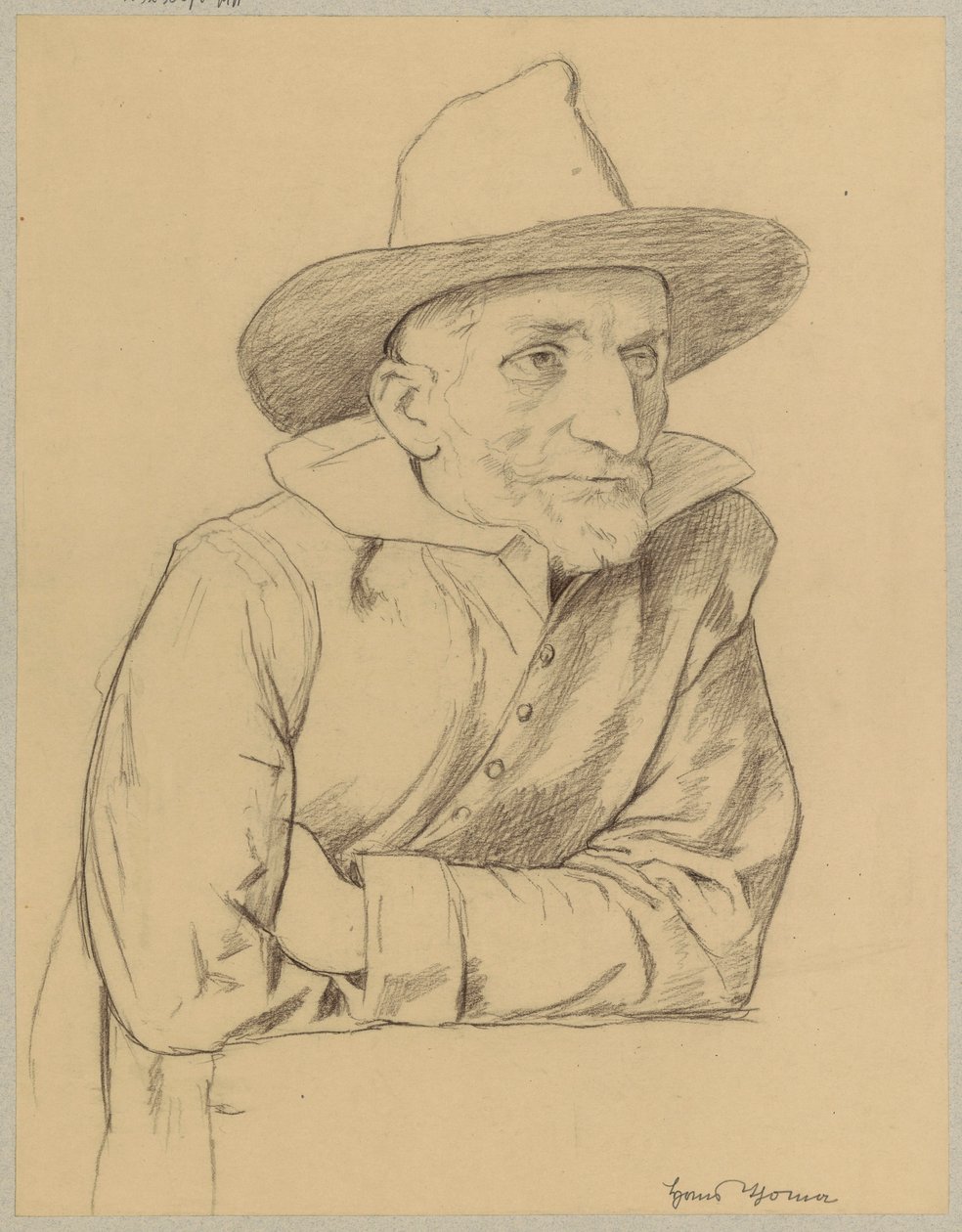 Studium eines alten, bärtigen Mannes mit Hut von Hans Thoma