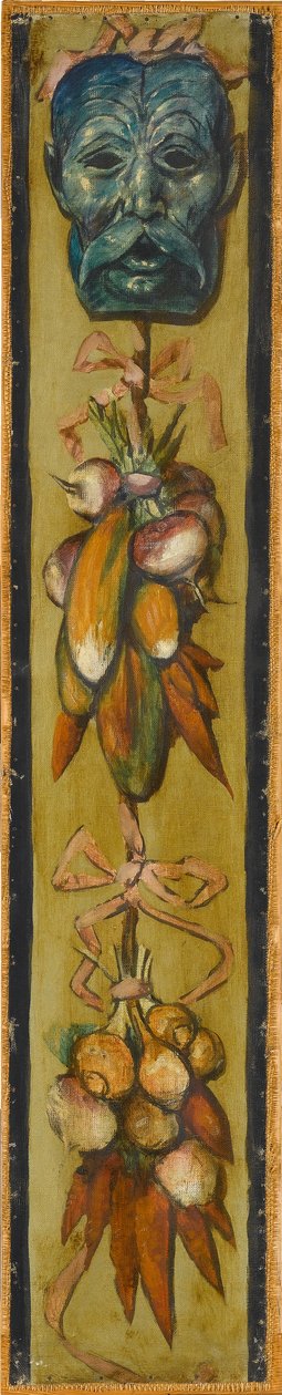 Wandfries aus dem Musiksaal des Hauses Pringsheim, München: Bärtige Maske mit Gemüsebündeln. Rechts von Inv.-Nr. 1917 von Hans Thoma