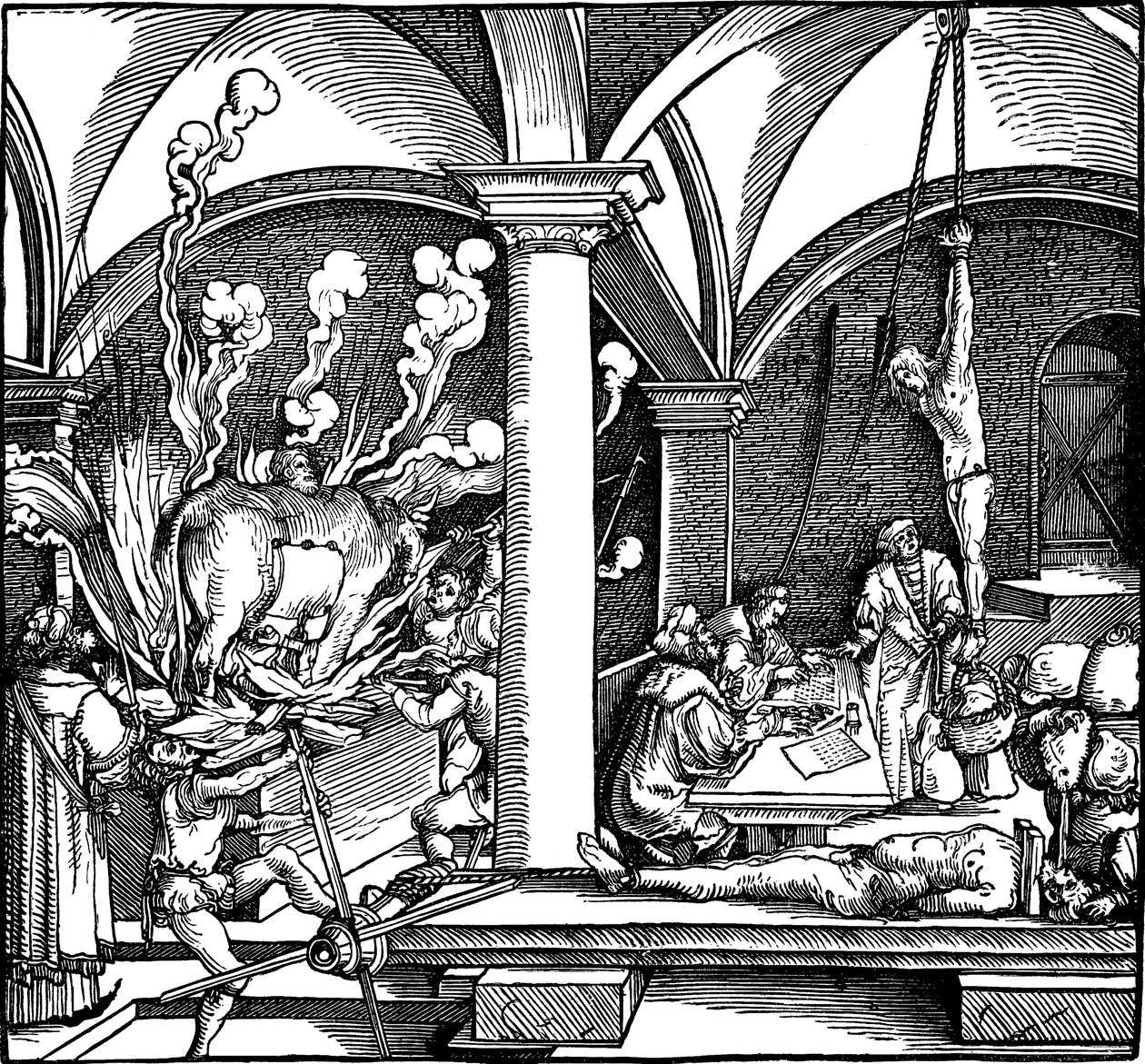 Folter. Illustration aus dem Buch Phisicke Against Fortune von Petrarca, 1532 von Hans Weiditz the Younger