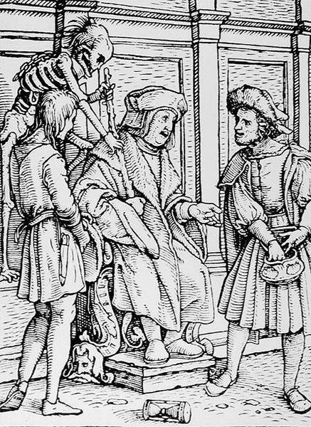 Tod und der Richter, aus Der Totentanz, graviert von Hans Lutzelburger, ca. 1538 von Hans after Holbein the Younger