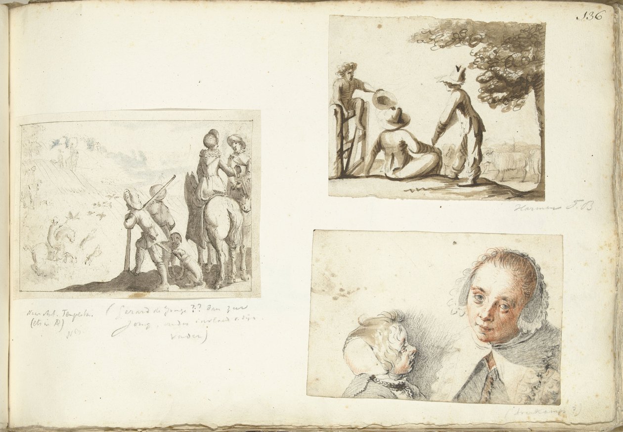 Jäger mit Falken, Hirtenjungen und Frau mit Kind von Harmen ter Borch