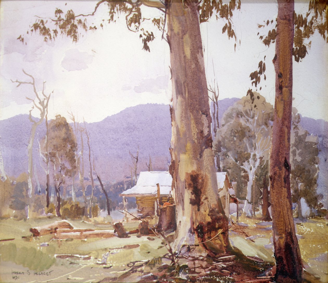 Das Heim des Siedlers im Kiewa-Tal, Victoria von Harold Brocklebank Herbert