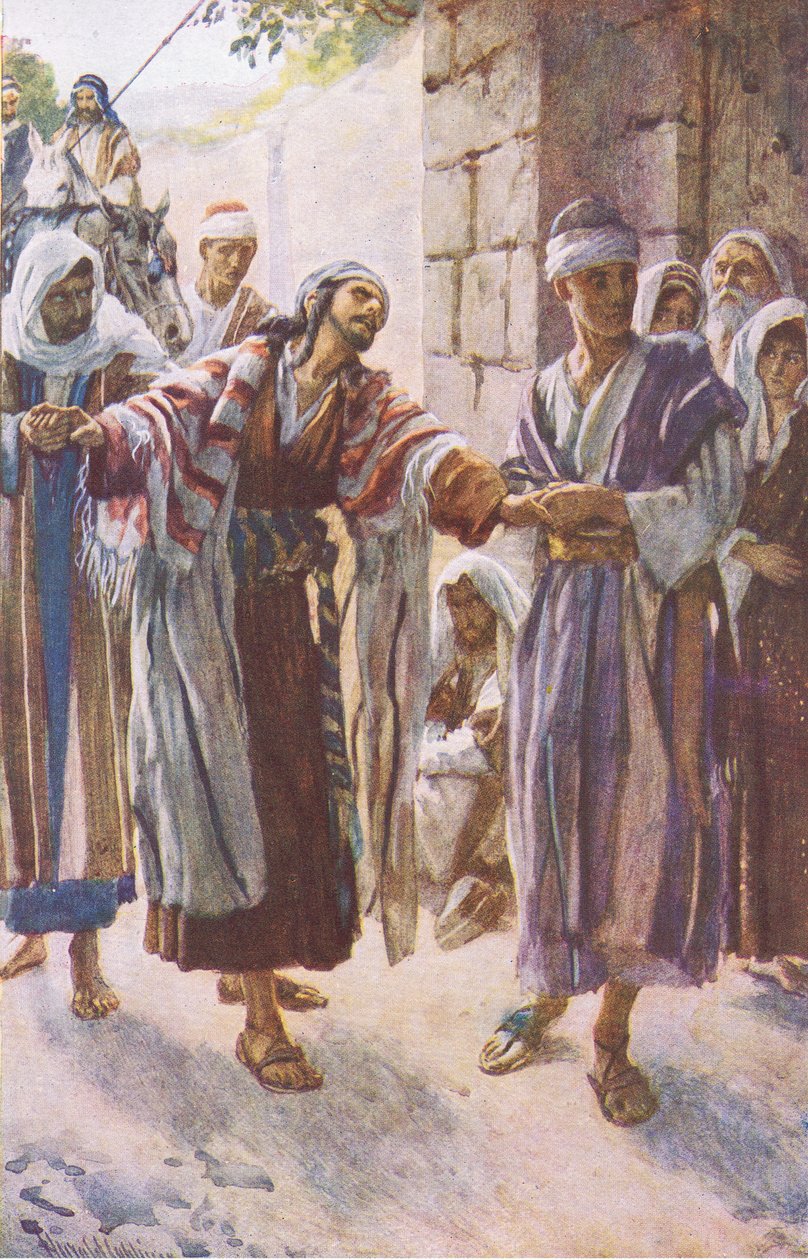 Paulus wird nach Damaskus geführt, Illustration aus Harold Copping Bilder: Die Kronen-Serie, ca. 1920er von Harold Copping