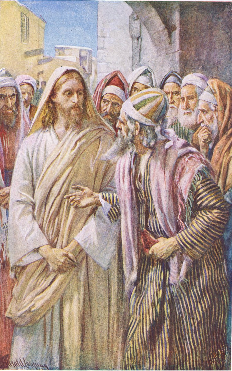 Die Frage der Sadduzäer, Illustration aus Harold Copping Bilder: Die Kronen-Serie, ca. 1920er von Harold Copping
