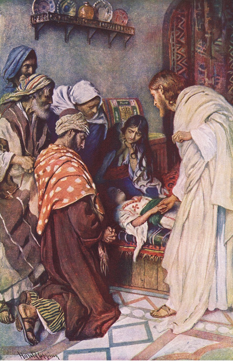 Die Auferweckung der Tochter des Jairus, Illustration aus Harold Copping Pictures: The Crown Series, ca. 1920er Jahre von Harold Copping