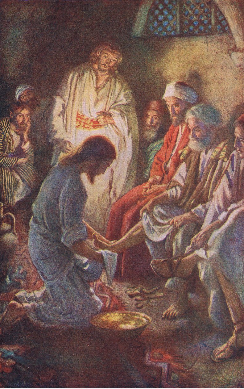 Das Waschen der Füße der Jünger, Illustration aus Harold Copping Bilder: Die Kronen-Serie, ca. 1920er von Harold Copping