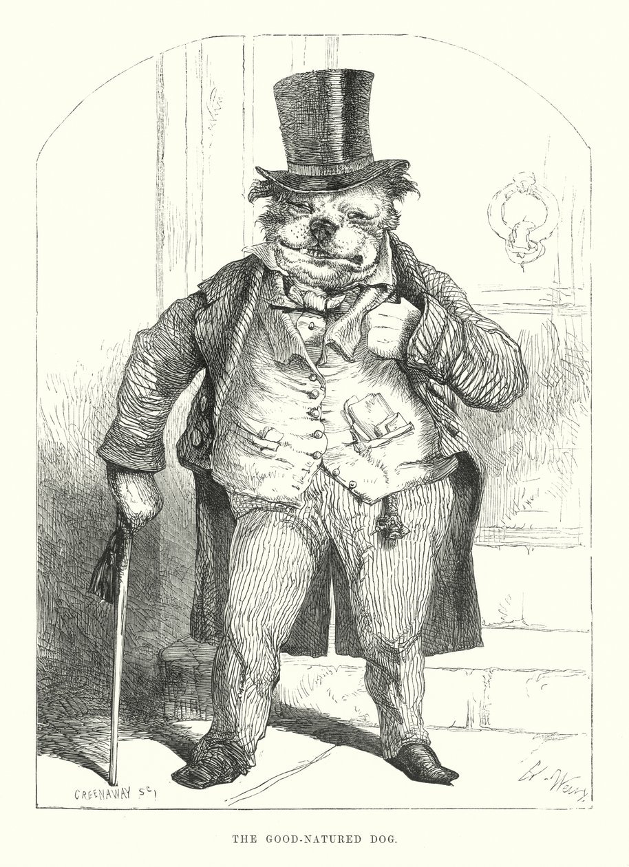 Lustige Hunde: Der gutmütige Hund (Gravur) von Harrison William Weir