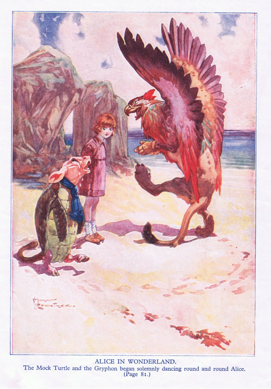 Die falsche Schildkröte und der Greif begannen feierlich um Alice herum zu tanzen von Harry Rountree
