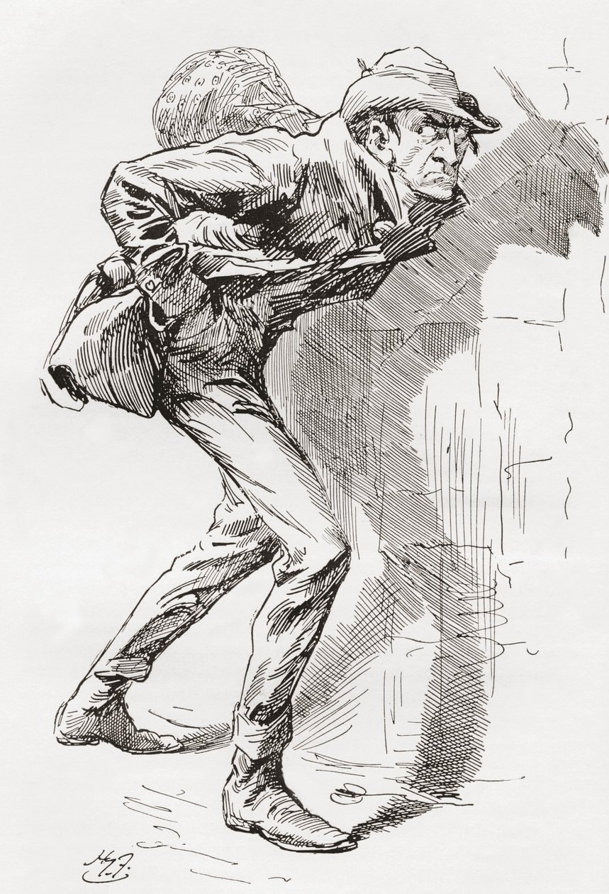 Dolge Orlick. Illustration von Harry Furniss für den Charles Dickens Roman Große Erwartungen, aus der Testimonial Edition veröffentlicht 1910. von Harry Furniss