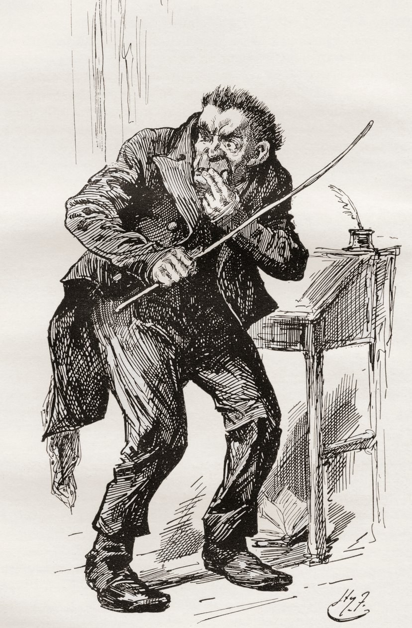 Mr. Squeers. Illustration von Harry Furniss für den Charles Dickens Roman Nicholas Nickleby, aus der Testimonial Edition, veröffentlicht 1910. von Harry Furniss
