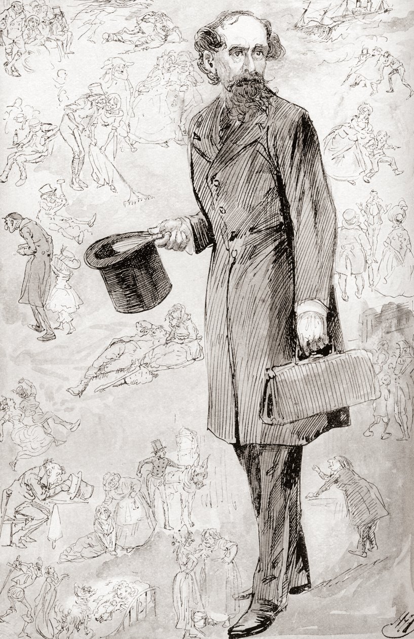 Der unkommerzielle Reisende. Illustration von Harry Furniss für die Kurzgeschichte Der unkommerzielle Reisende aus Die Weihnachtsbücher von Charles Dickens, veröffentlicht in der Testimonial Edition von 1910. von Harry Furniss