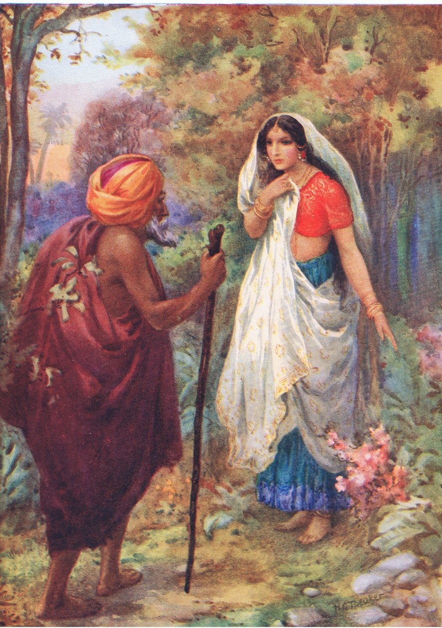 "Darf ich eine Weile an diesem angenehmen Ort ruhen. Aus den Abenteuern von Rama und Sita, Illustration aus 