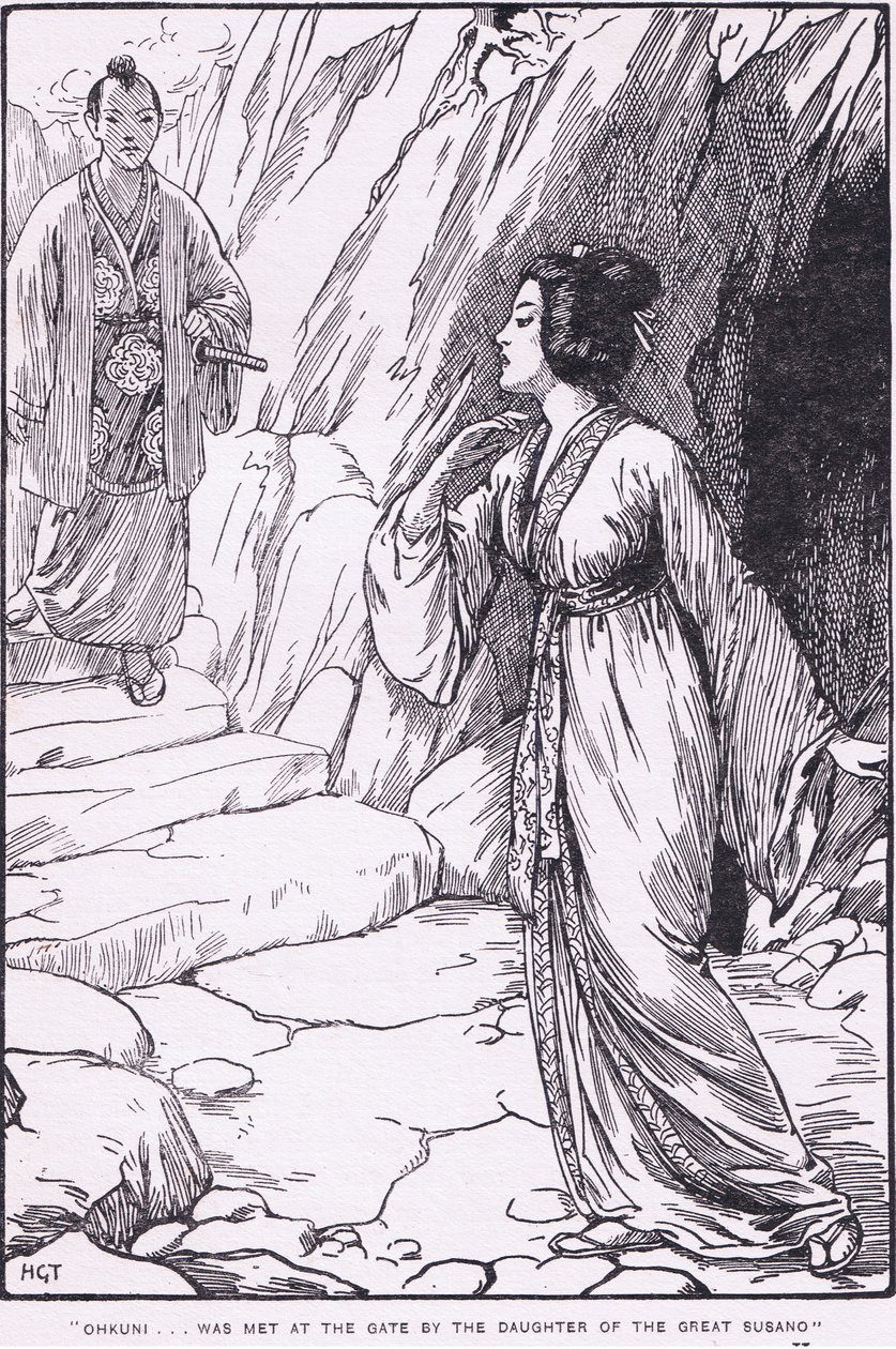 Okhuni wurde am Tor von der Tochter des großen Susano getroffen (aus Susano und Ohkuni) von Harry George Theaker
