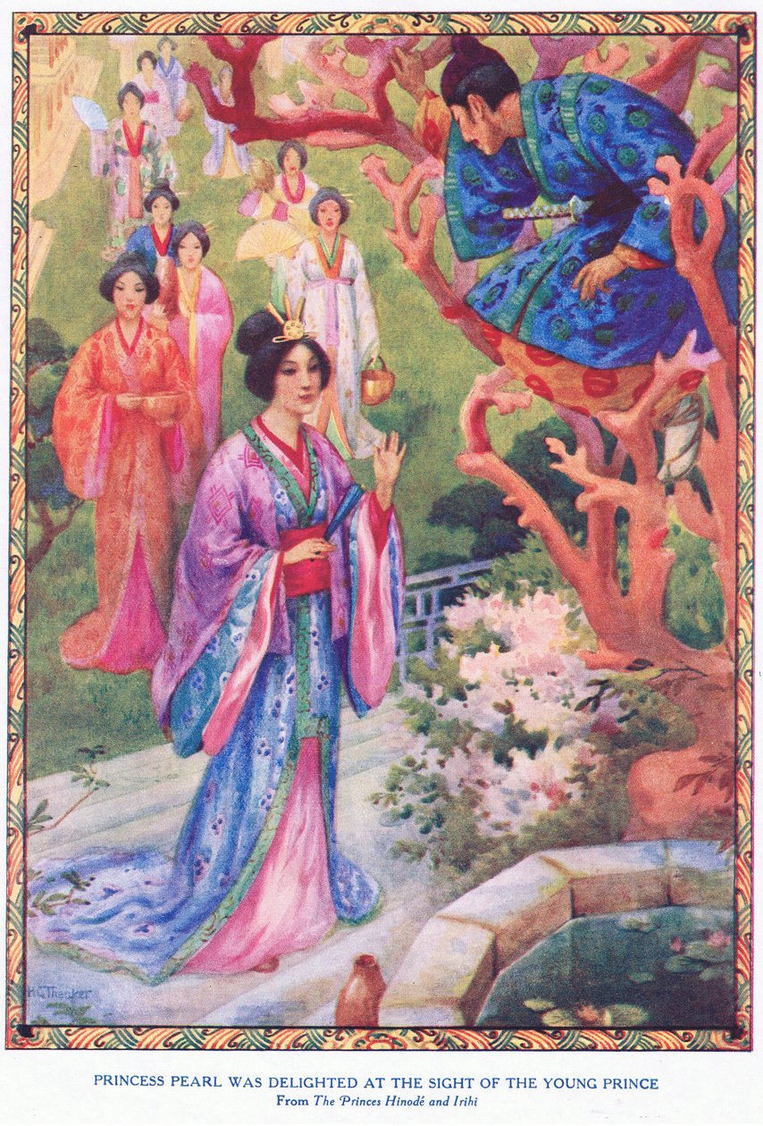 Prinzessin Perle war entzückt beim Anblick des jungen Prinzen (aus Die Prinzessin Hinode und Irihi) von Harry George Theaker