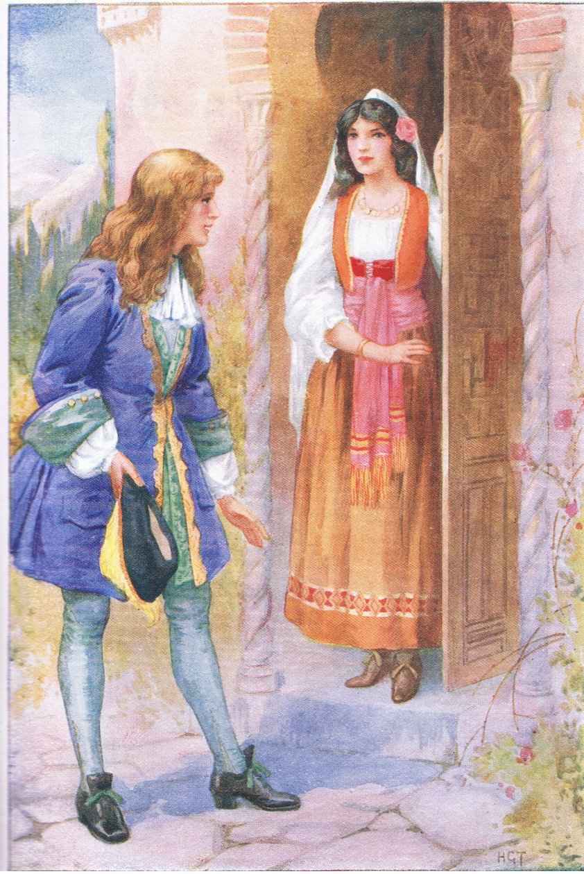 Ruyz De Alercon und die Rose von der Alhambra (aus der Geschichte Die Rose von der Alhambra), Illustration aus 