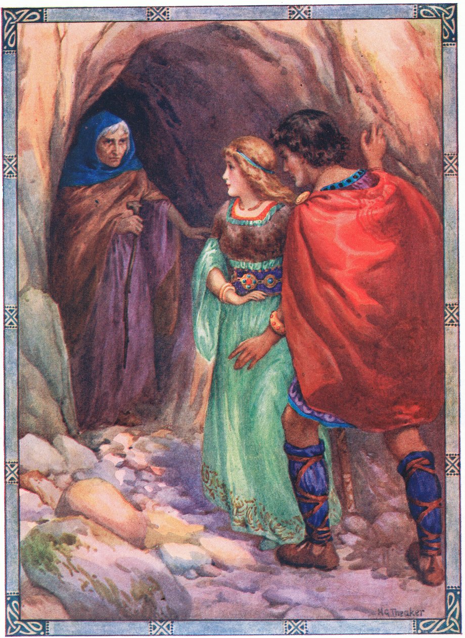 Sie kamen zu einer Höhle am Meer (aus Diarmud und Grania) von Harry George Theaker
