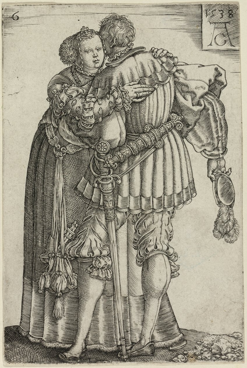 Umarmendes Paar, Platte sechs aus Die großen Hochzeitstänzer von Heinrich Aldegrever