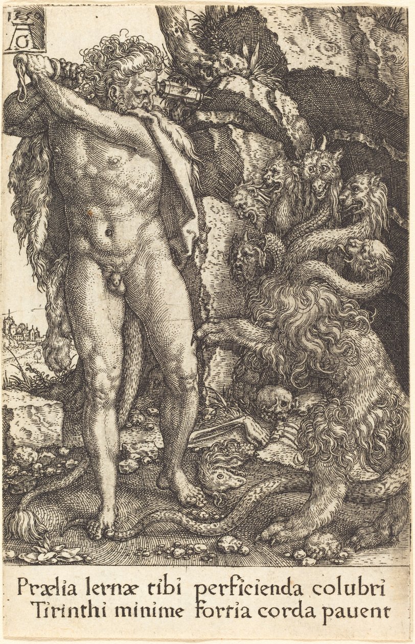 Herkules kämpft mit der Hydra von Lernea von Heinrich Aldegrever