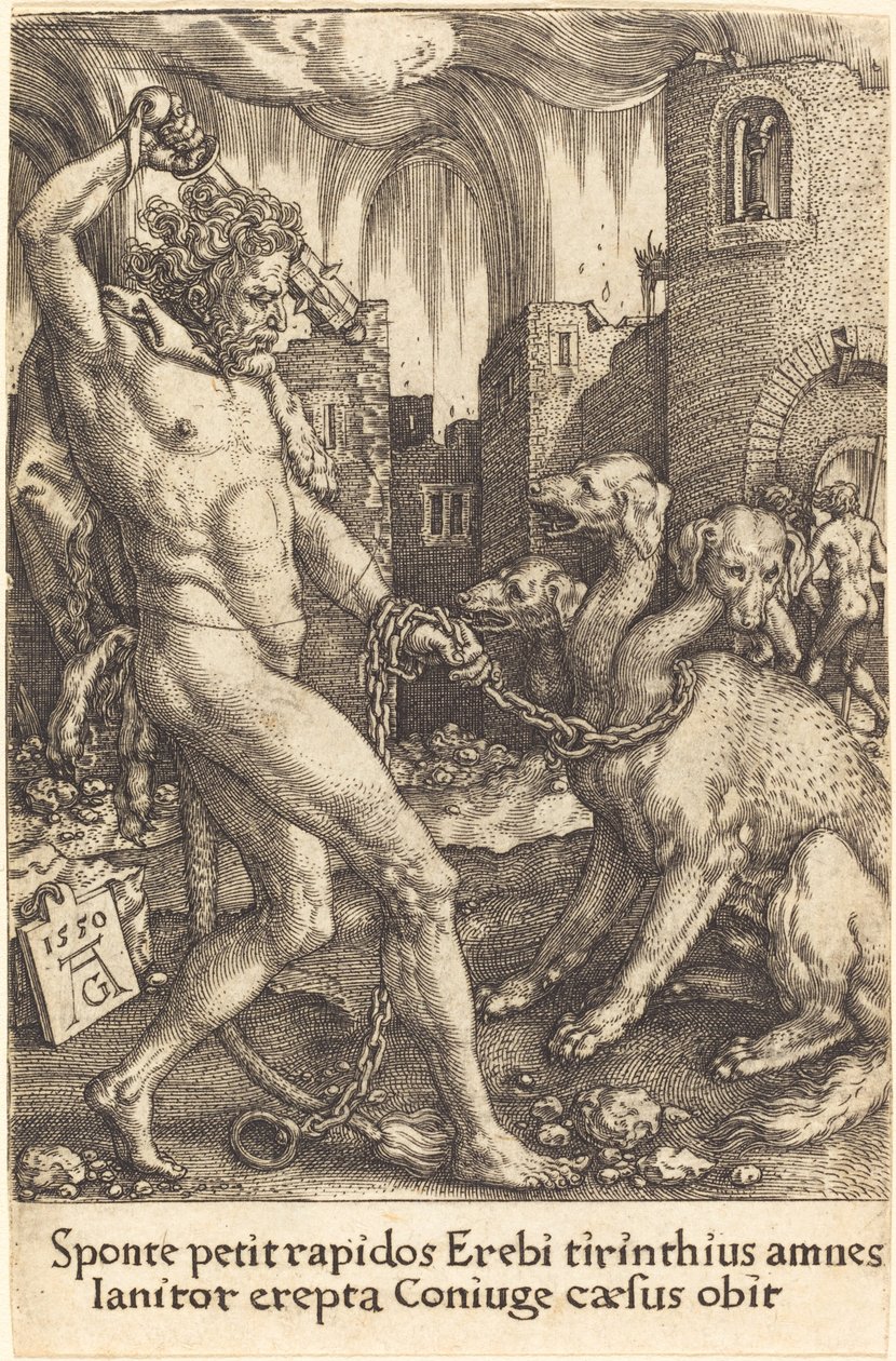 Herkules und Cerberus, 1550 von Heinrich Aldegrever