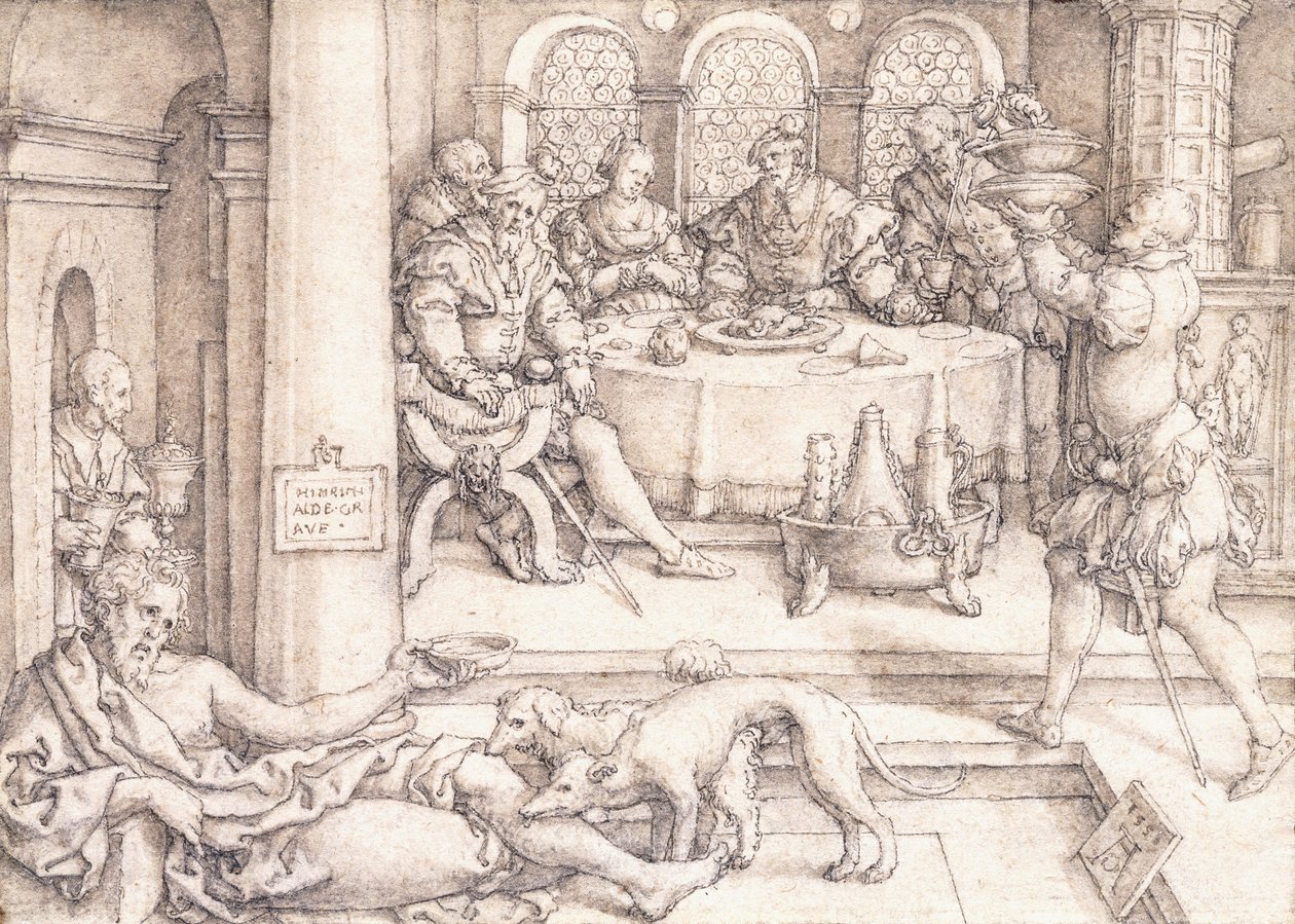 Lazarus bittet um Krümel vom Tisch des Reichen (1552) von Heinrich Aldegrever