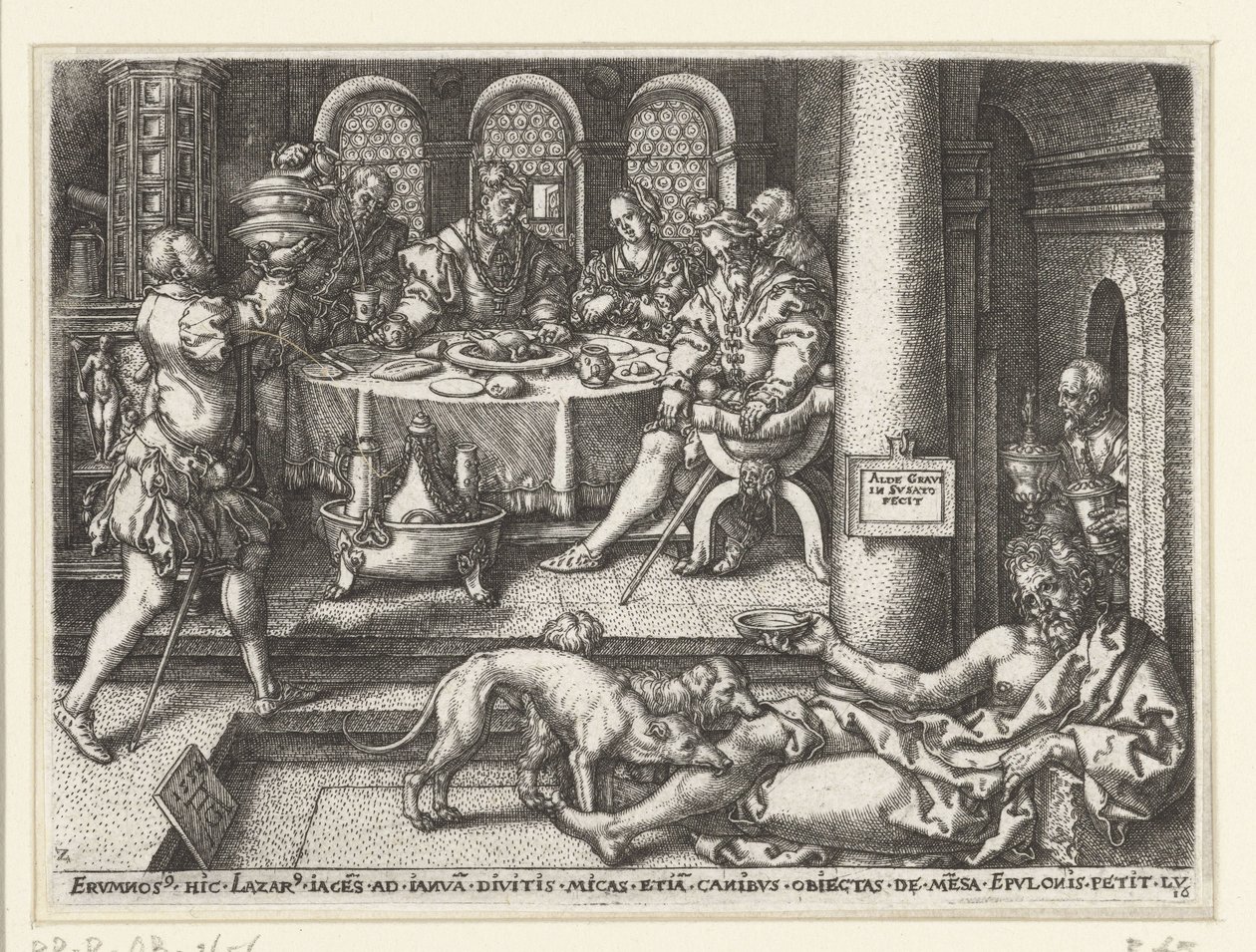 Lazarus bettelt an der Tür des reichen Mannes von Heinrich Aldegrever