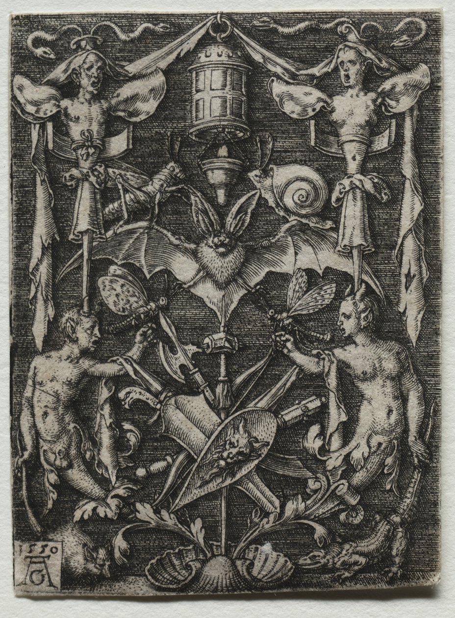 Ornamentdesign mit einer Fledermaus im Zentrum, 1550 von Heinrich Aldegrever
