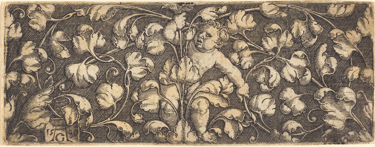 Ornament mit Laub und einem Kind in der Mitte von Heinrich Aldegrever