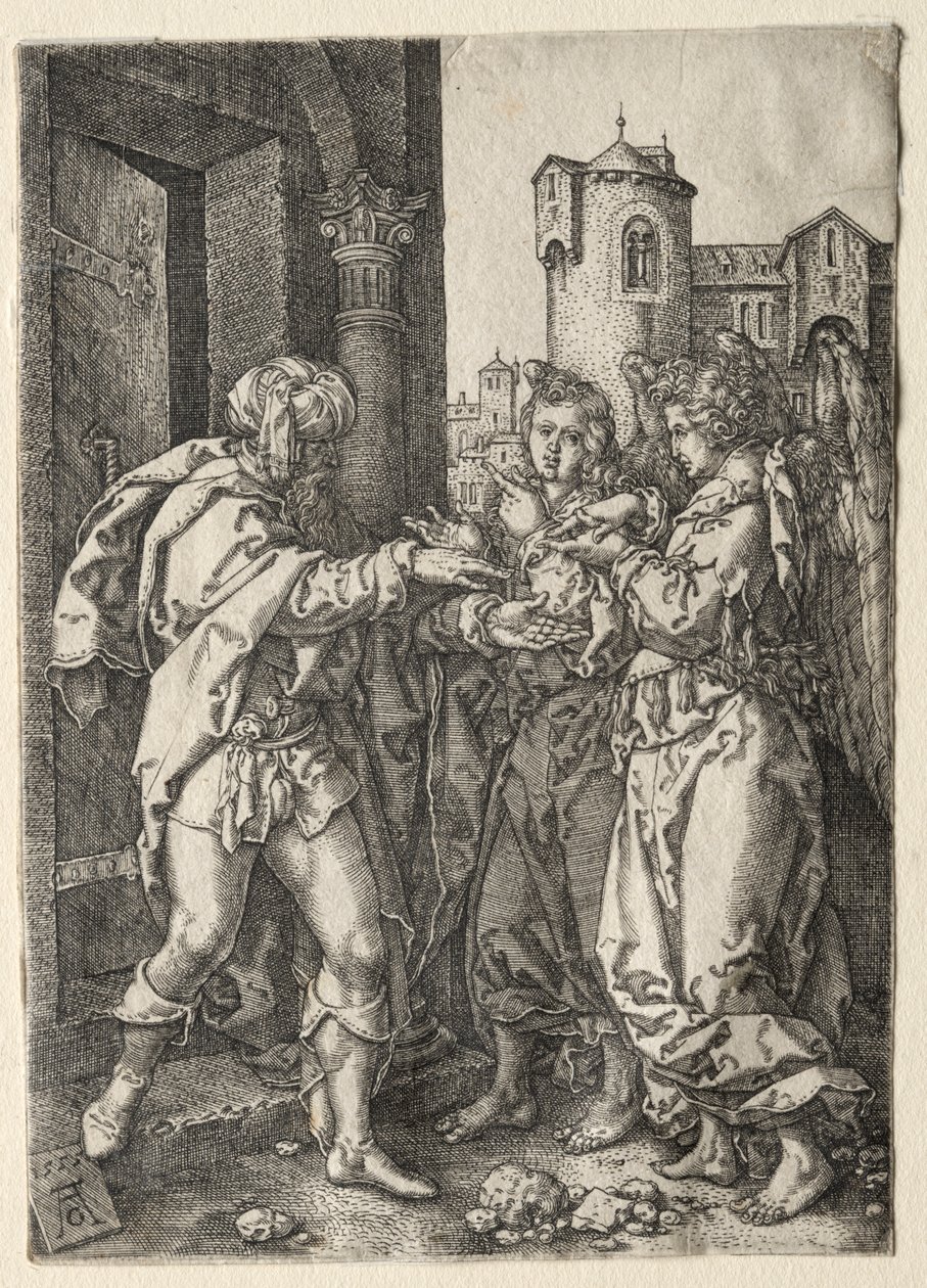 Die Geschichte von Lot: Lot begrüßt die Engel von Heinrich Aldegrever
