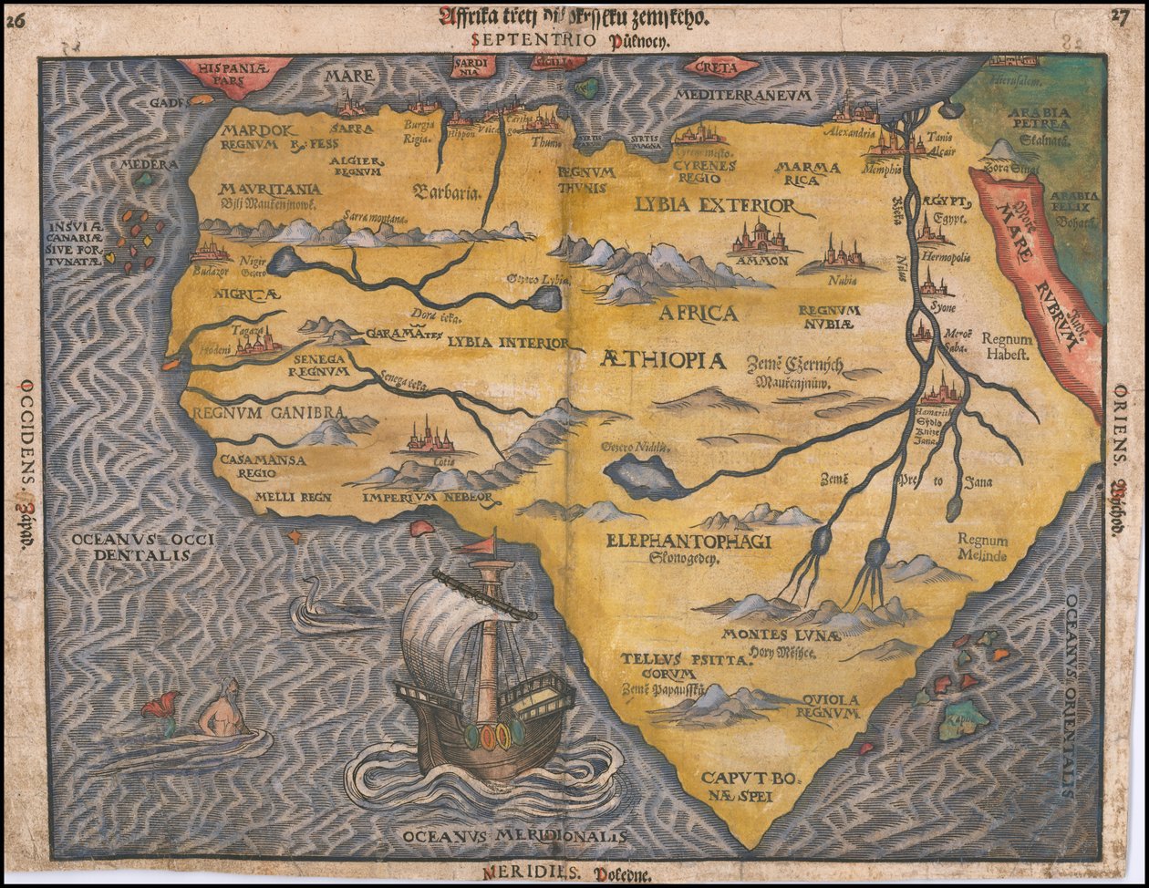 Karte von Afrika auf Tschechisch, 1592 von Heinrich Bünting