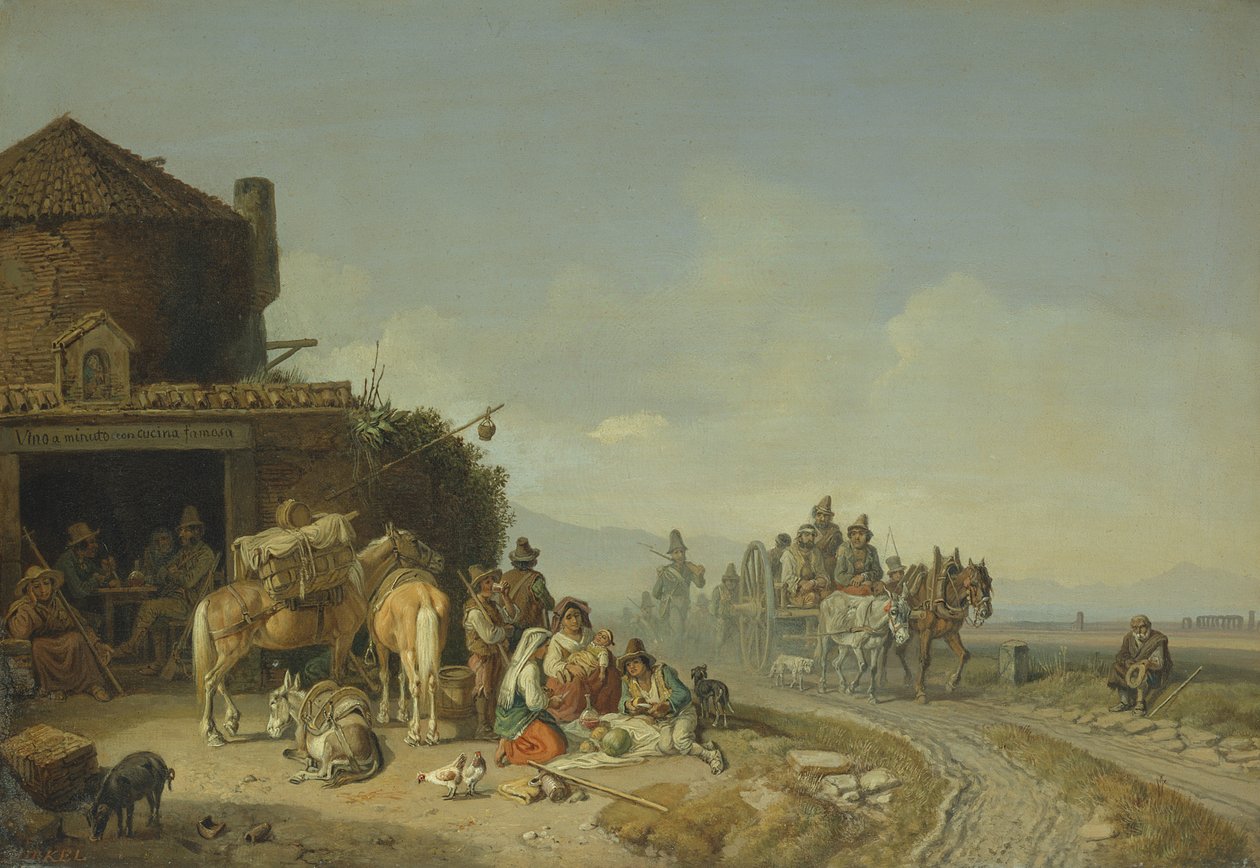 Reisende vor einem Gasthaus von Heinrich Burkel
