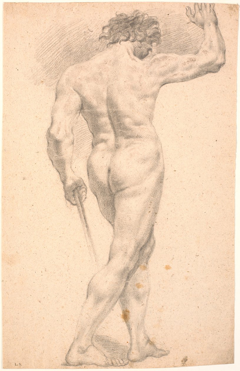 Stehendes männliches Modell, von hinten gesehen, mit erhobener rechter Hand von Heinrich Dittmers