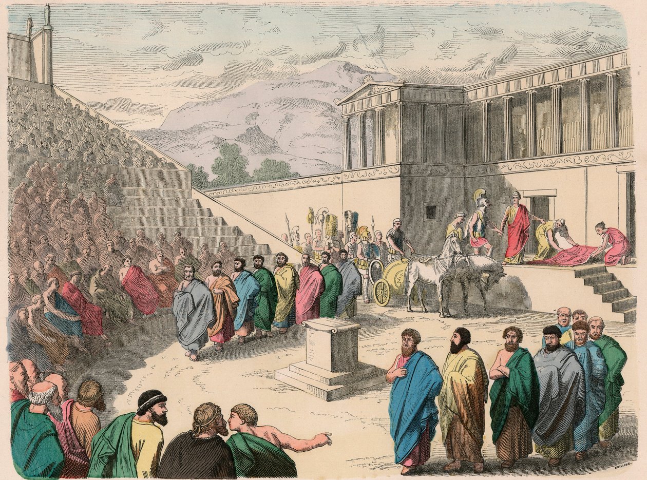 Antikes Griechenland: Theater - Aufführung der Tragödie Agamemnon von Heinrich Leutemann