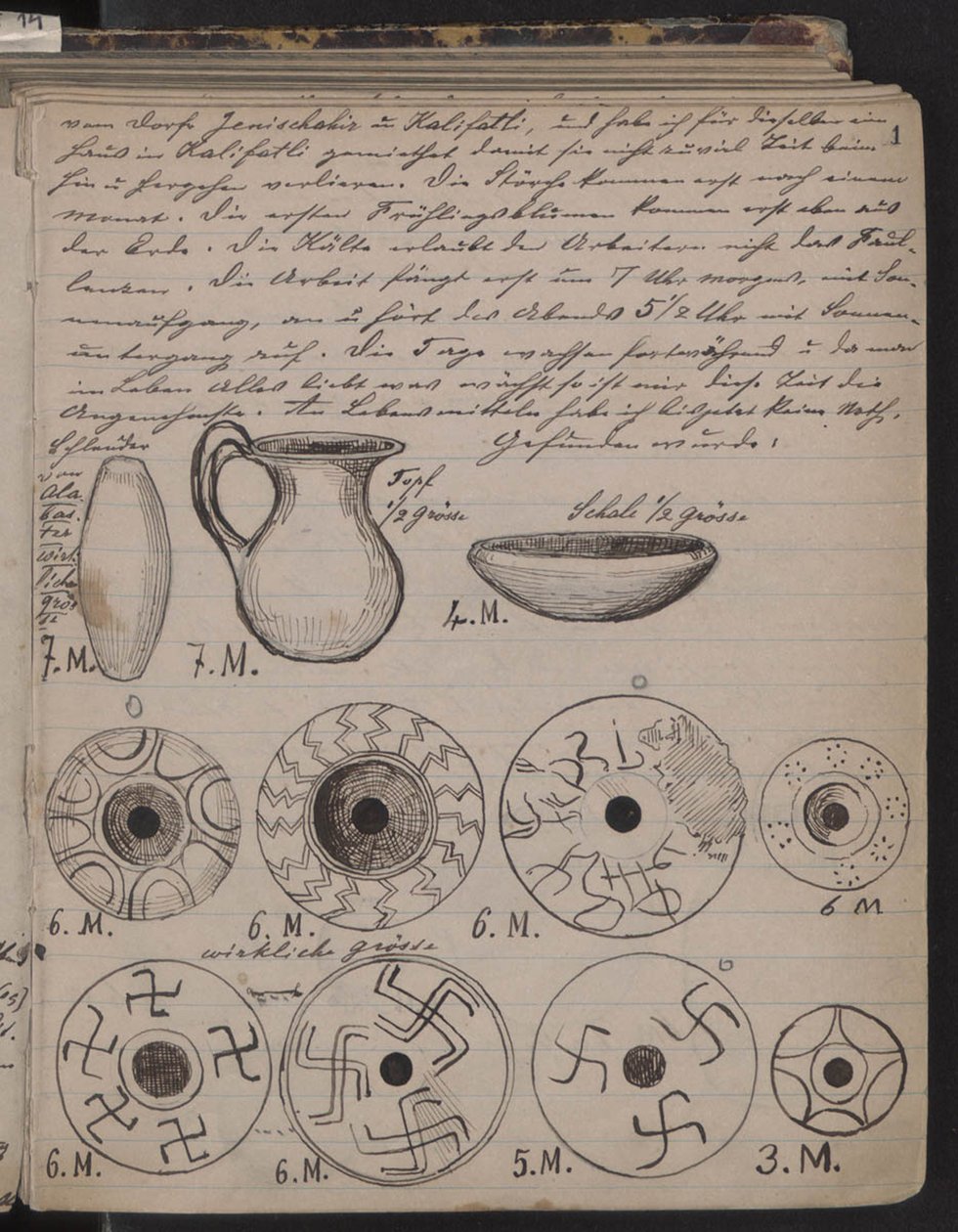 Das Tagebuch der Schliemanns enthält Skizzen von Entdeckungen, 1873 von Heinrich Schliemann