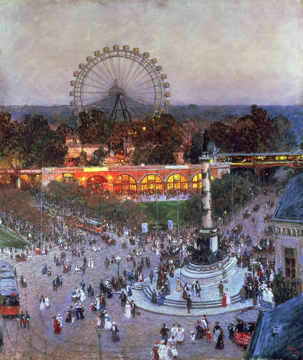 Das Admiral-Tegetthoff-Denkmal am Praterstern mit dem Riesenrad, Wien von Heinrich Tomec