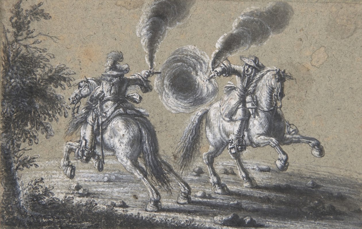 Zwei Reiter schießen aufeinander, 1600-1677 von Heinrich Werdmuller