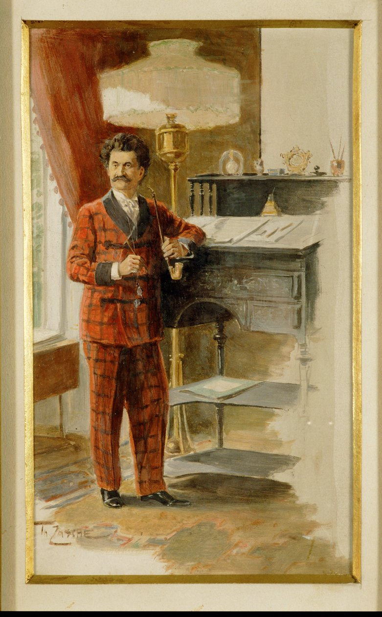 Johann Strauss Sohn an seinem Stehpult in seinem Arbeitszimmer von Heinrich Zasche