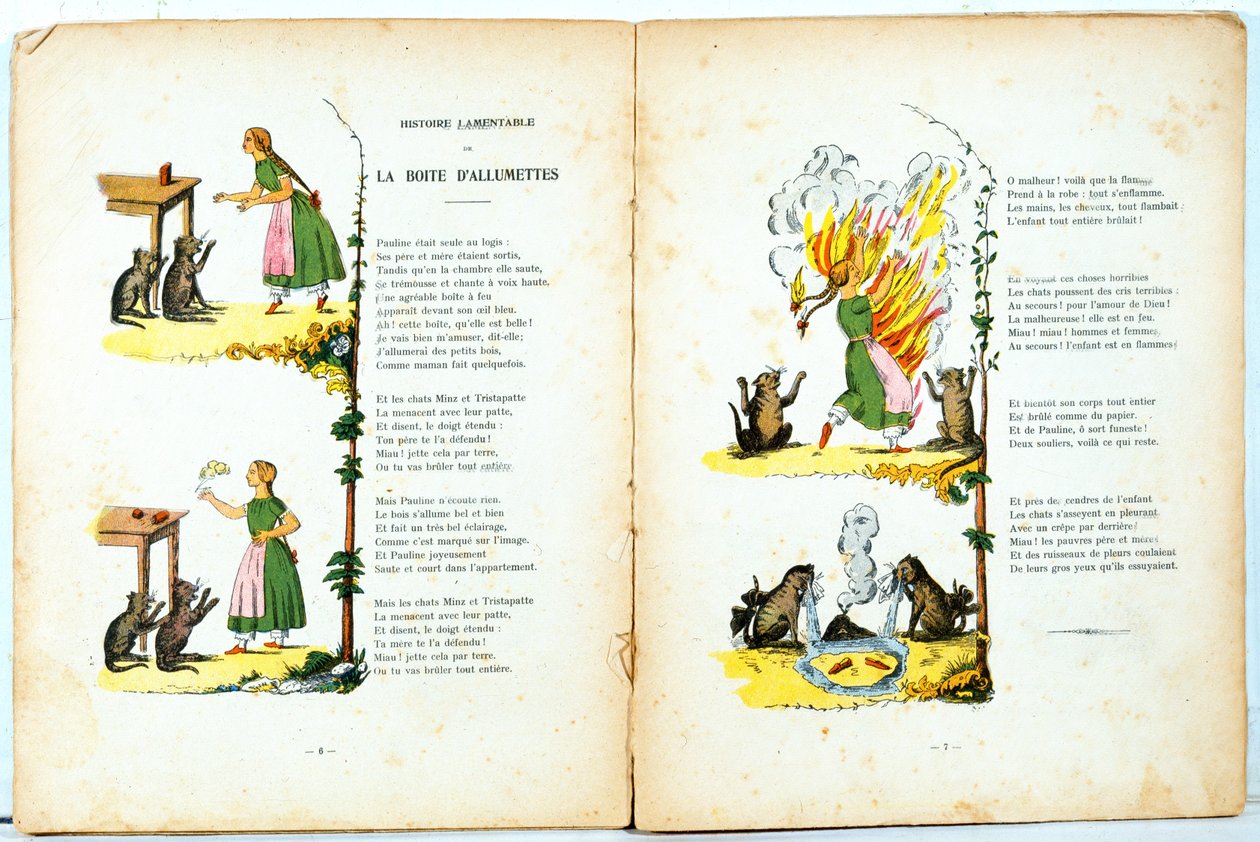 Die klägliche Geschichte der Streichholzschachtel, Illustration aus der französischen Übersetzung von Hoffmanns Struwwelpeter von Trim (Louis Gustave Ratisbonne, 1827-1900), ca. 1850 von Heinrich Hoffmann