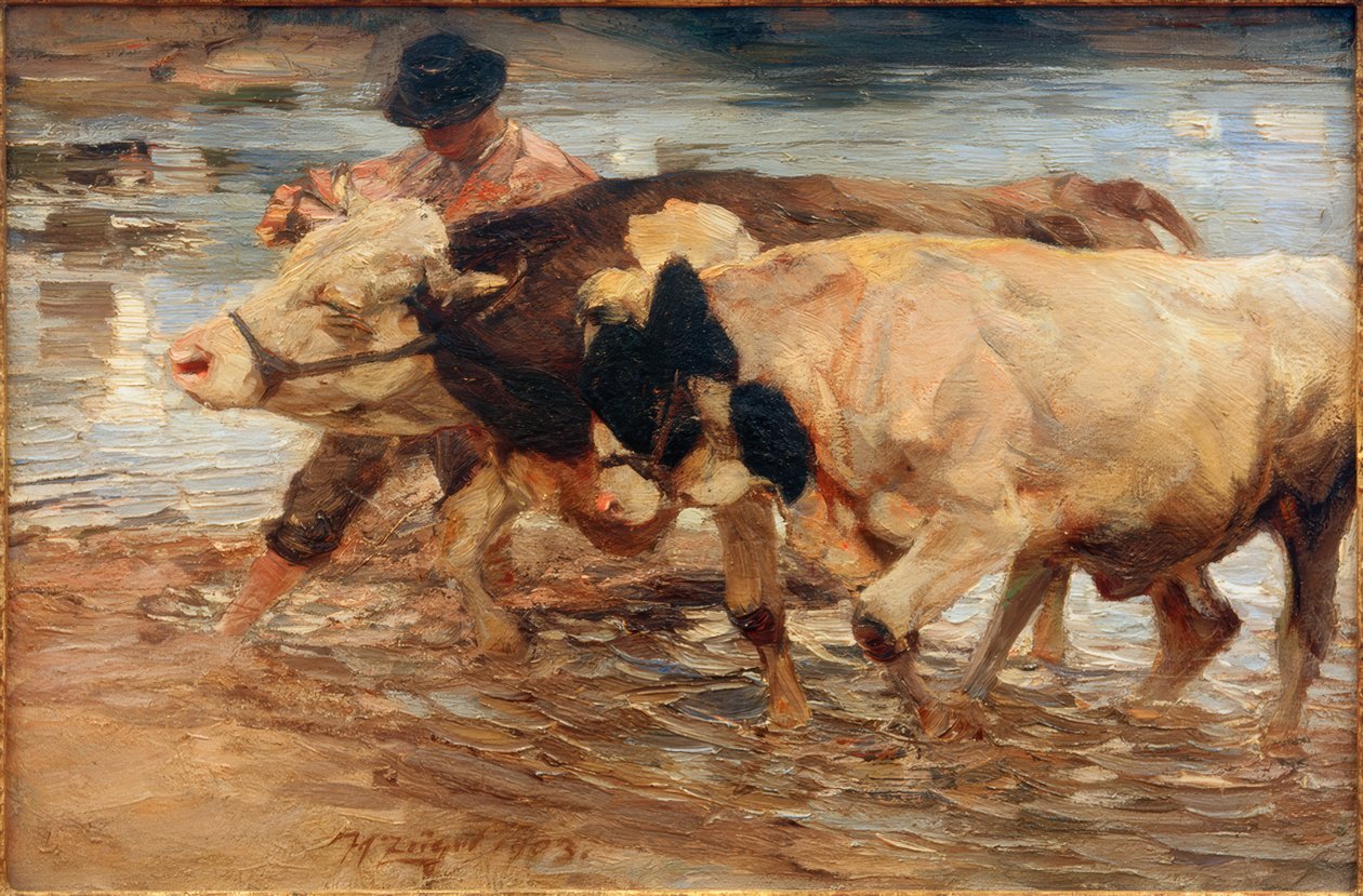 Knecht mit Kuh und Ochse von Heinrich von Zügel