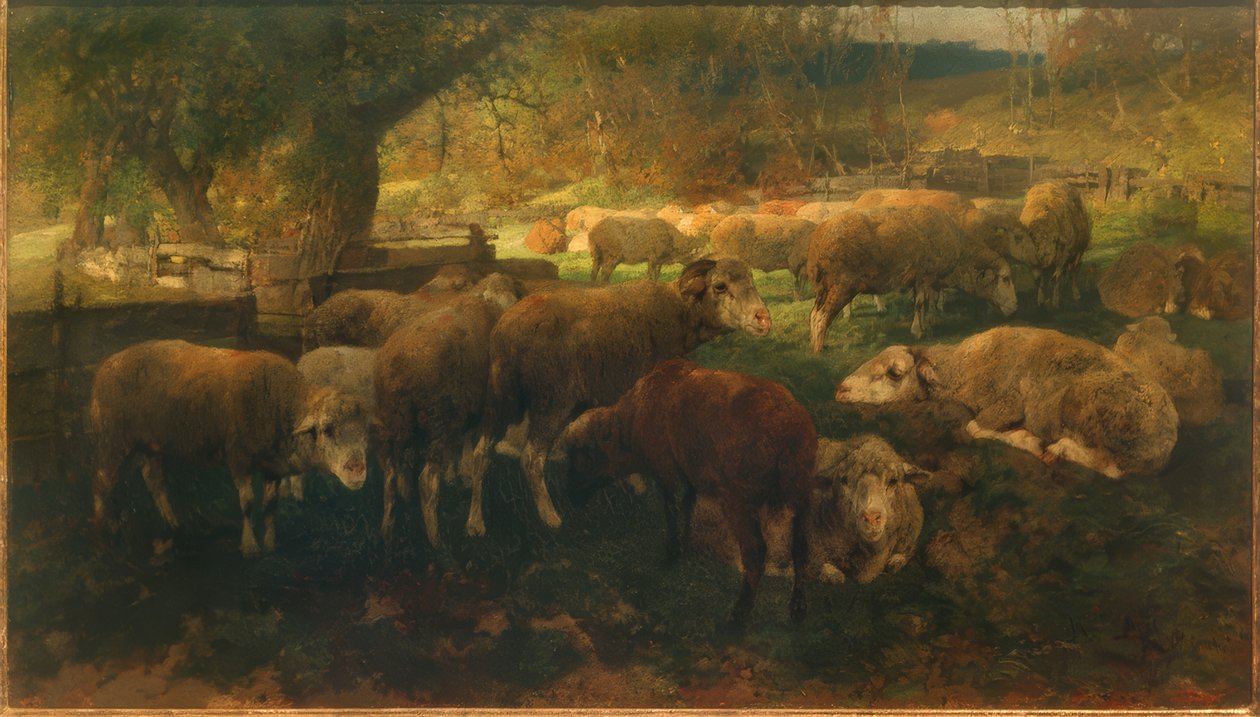 Schafe unter Bäumen von Heinrich von Zügel