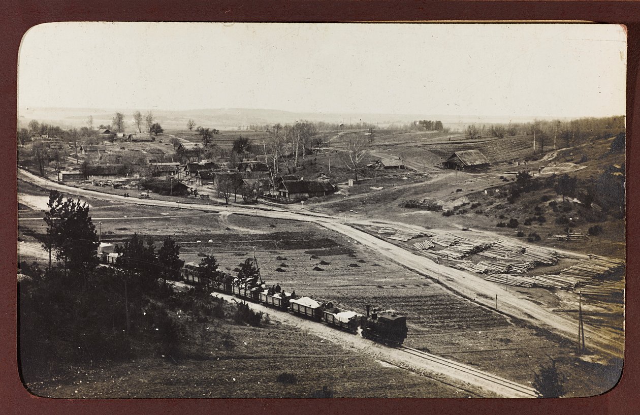 Erster Weltkrieg: Die Ukraine in den Jahren 1914-1916 während der Invasion der deutschen Armee. Güterzug (s/w Foto) von Heldenfriedhof Dsessentniki (attr. to)