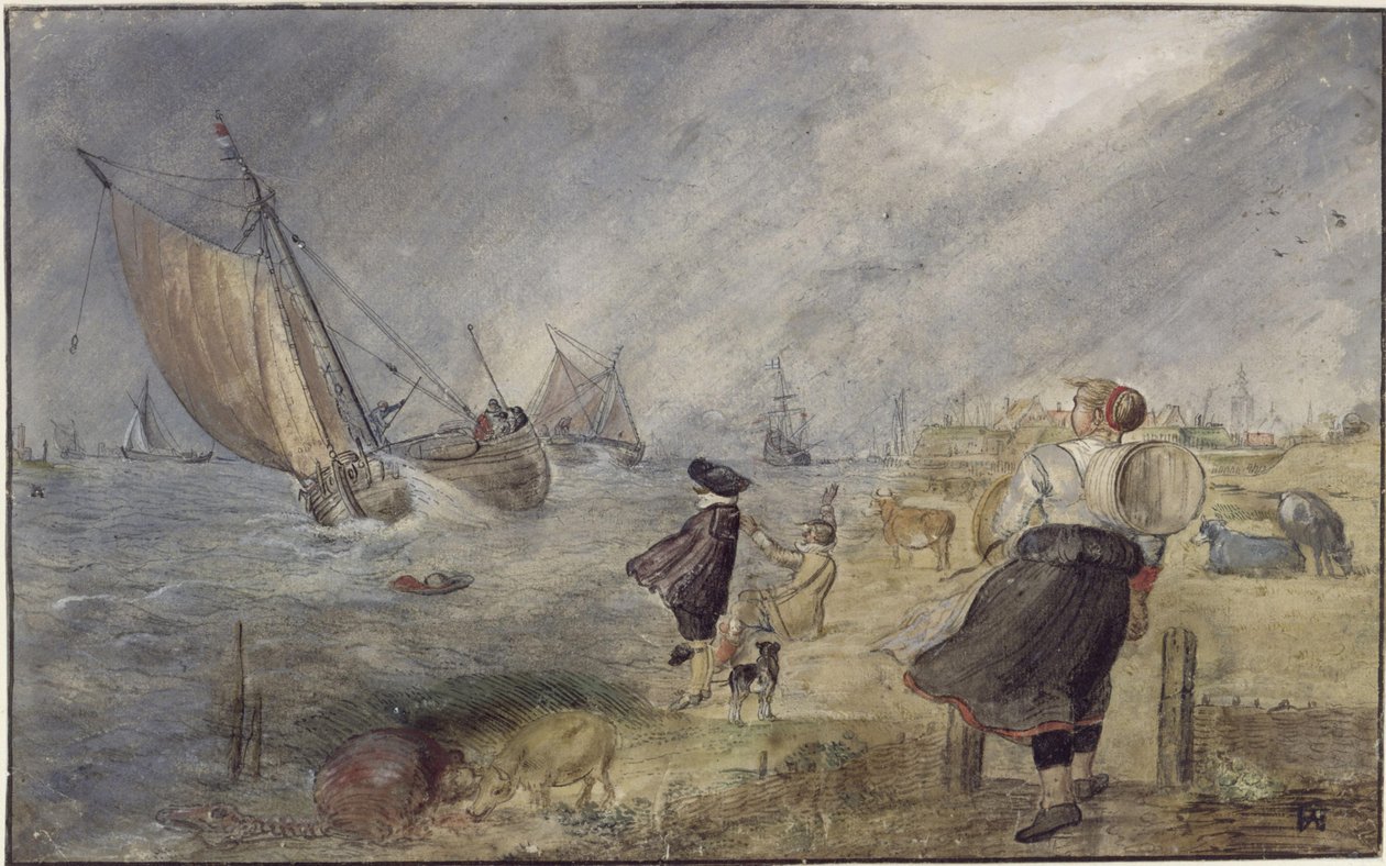 Seeufer bei Sturm mit Staffage von Hendrick Avercamp