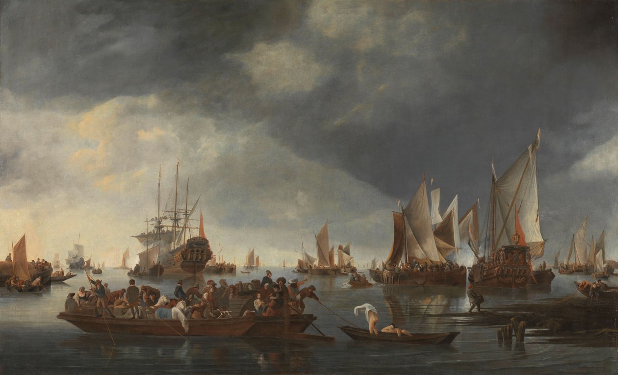 Hafen mit Segelbooten und Fähre von Hendrick Dubbels